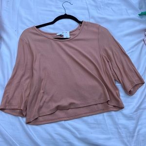 coral ribbed half sleeve cropped tee